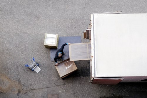 Packed moving boxes and home belongings ready for transport